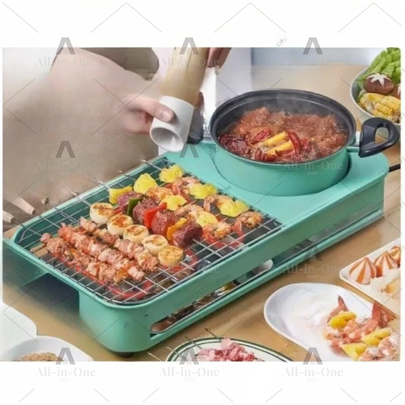Electric Grills, Smokeless 3 in 1 Korean Style BBQ Hot Pot Multi Cooker Machine, Non-Stick Electric Baking Pan