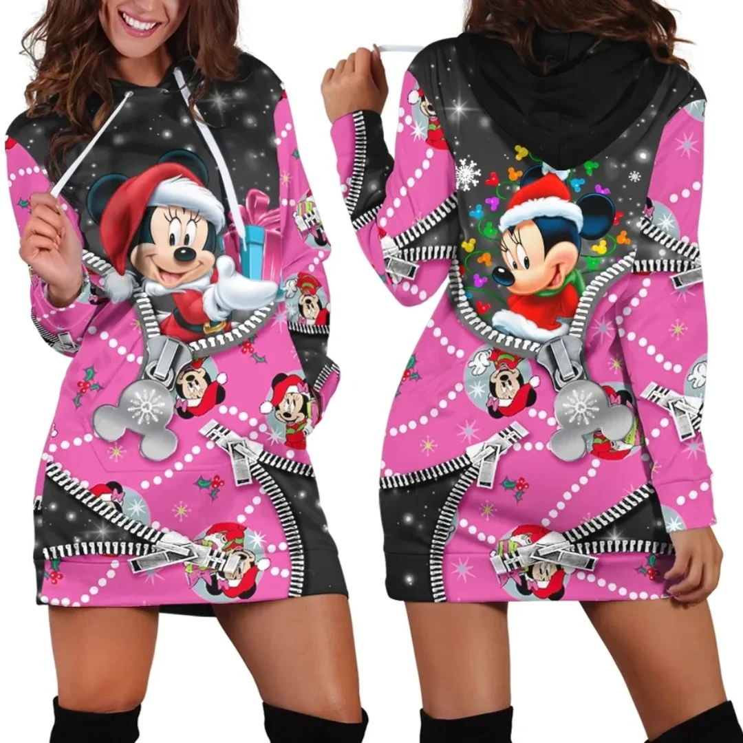 New Mickey Mouse Christmas Hoodie Dress Sweater Fashion Disney Dress Sweatshirt Dress 3d Allover Printed Hoodie for Women