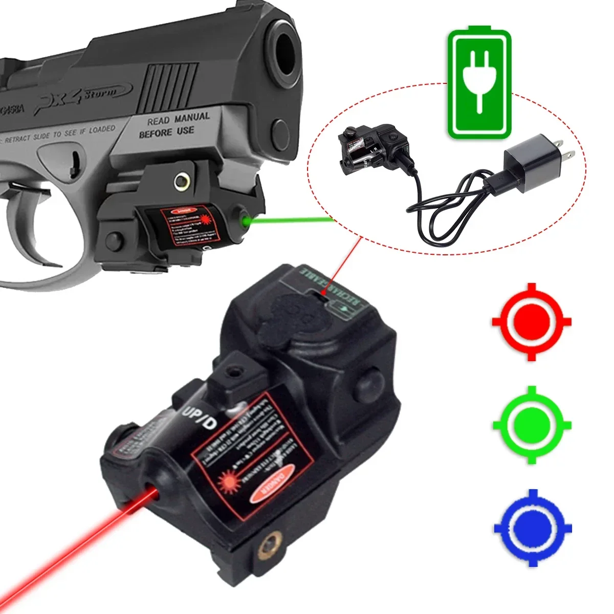 

Tactical LS-L3 Taurus G2C G3C USB Rechargeable Red Green Blue Dot Laser Sight Pointer Fit Compact Pistol 20mm CZ P07 Glock 17 19