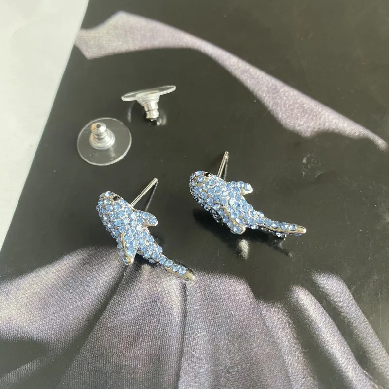 Blue Rhinestone Shark Bracelet, Necklace or Whale Earrings Fun Jewelry for Women