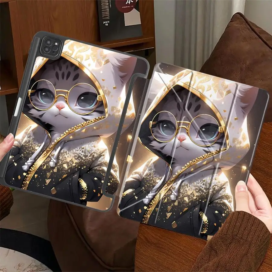 

Модный чехол-подставка с мультяшным котом для планшетов iPad Mini 6, 7, Pro 11, 10, 9, 8, 7, 12.9 дюймов, Air 4, 5, M3, M2, M4, 11 дюймов Pro