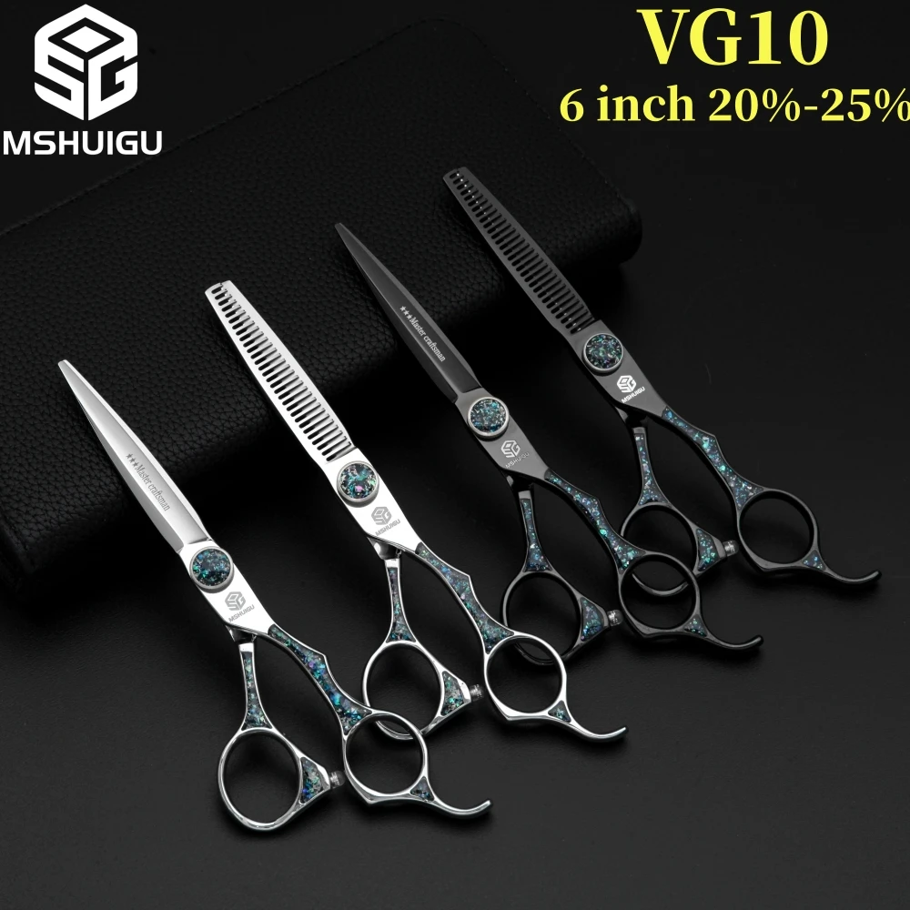 MSHUIGU VG10 Professional Barber Scissors Set  4-5-5.5-6-7 Inches Multiple Gauge Thin Shears for Family Haircuts And Salons