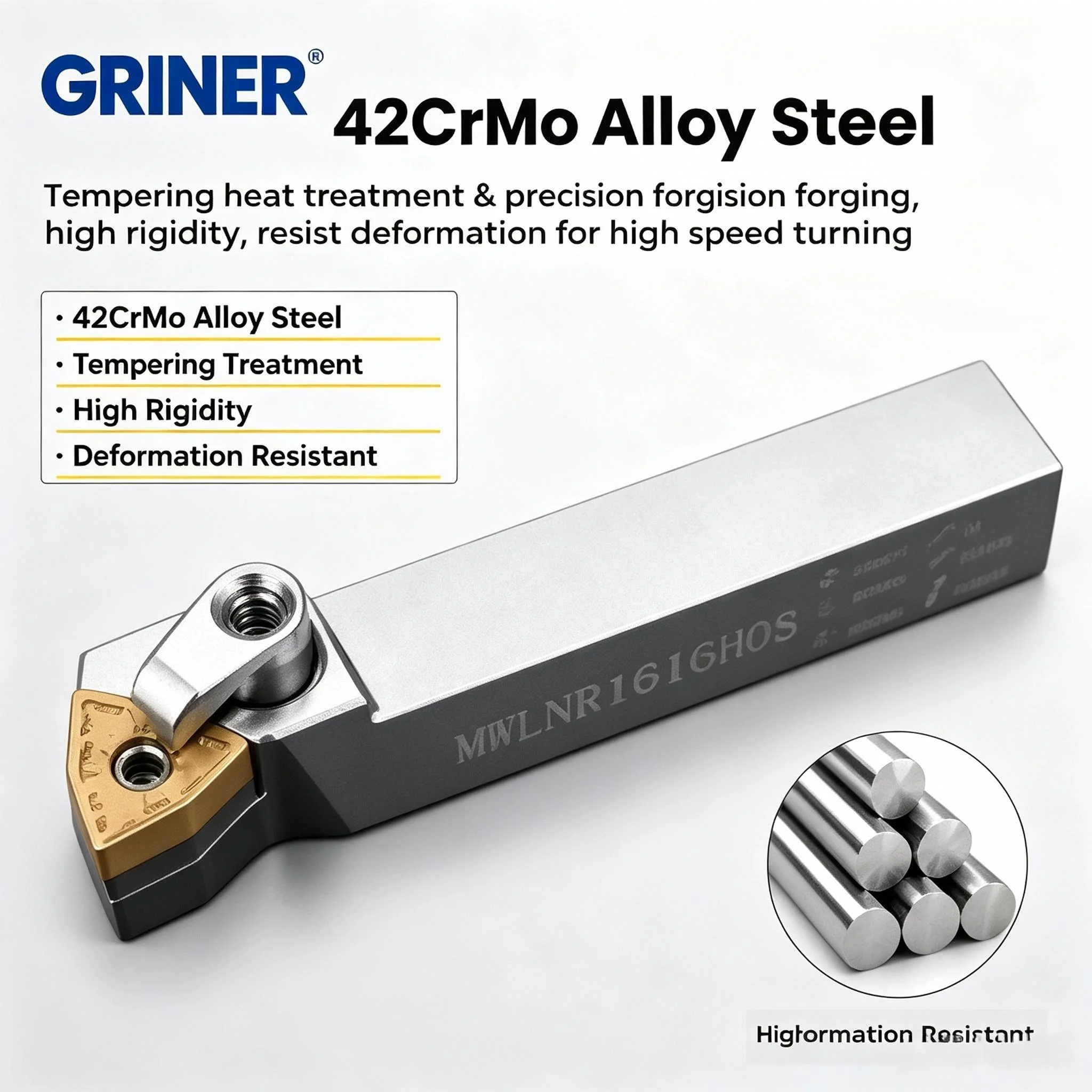 GRINER MWLNR 95-Degree Shock-Resistant External Turning Tool, Paddle-Type CNC Tool Holder, MWLNR Turning Tool Holder