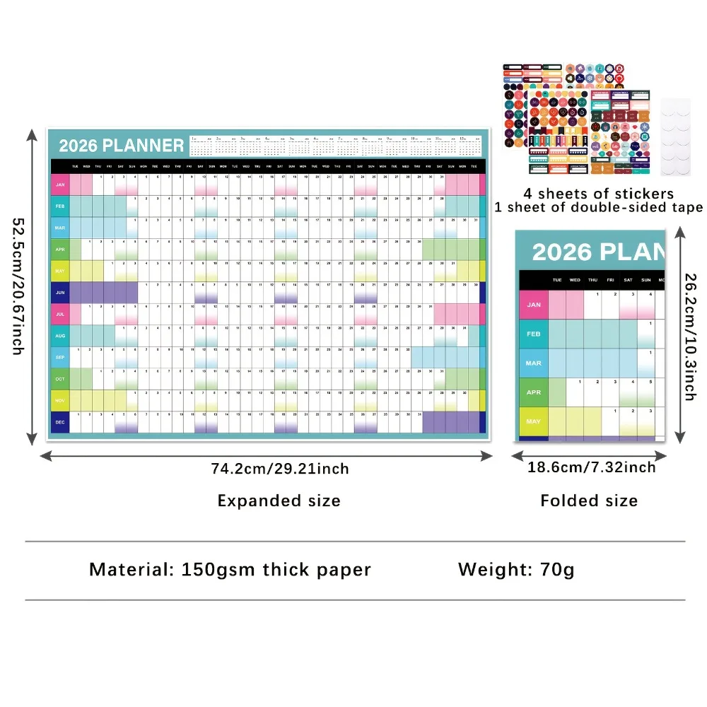

2026 Calendar Large Wall Calendar 365 Days Planner Sheet To Do List Check-In Plan Daily Weekly Agenda Schedule Organizer