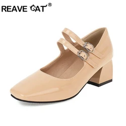 REAVE CATLadies Shoes Size 28-52 Patent Leather Toe Block High Heels Pumps Multicolor Extra Big 52 B2656