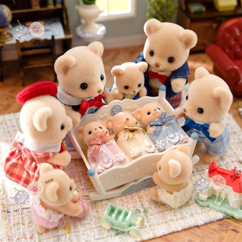 Oryginalne, dostępne od ręki figurki Sylvanian Families Cookie Bear Triplets Series, kawaii anime, urocze zabawki, ozdoby, prezent urodzinowy dla dziewczynki.