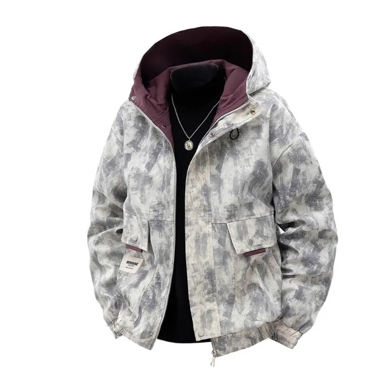 Tactical Brick Texture Plaid Workwear Hooded Versatile Coat