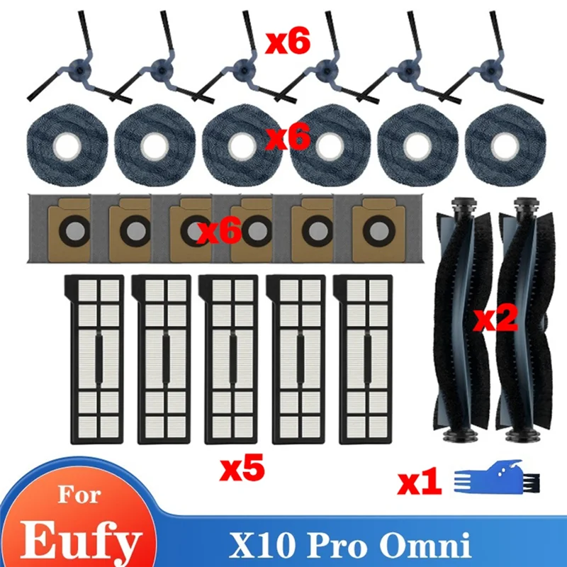 A05G-الفرش الجانبية الرئيسية ممسحة الملابس مرشحات HEPA أكياس الغبار استبدال عدة ل Eufy X10 Pro Omni روبوت فراغ الملحقات قطع الغيار