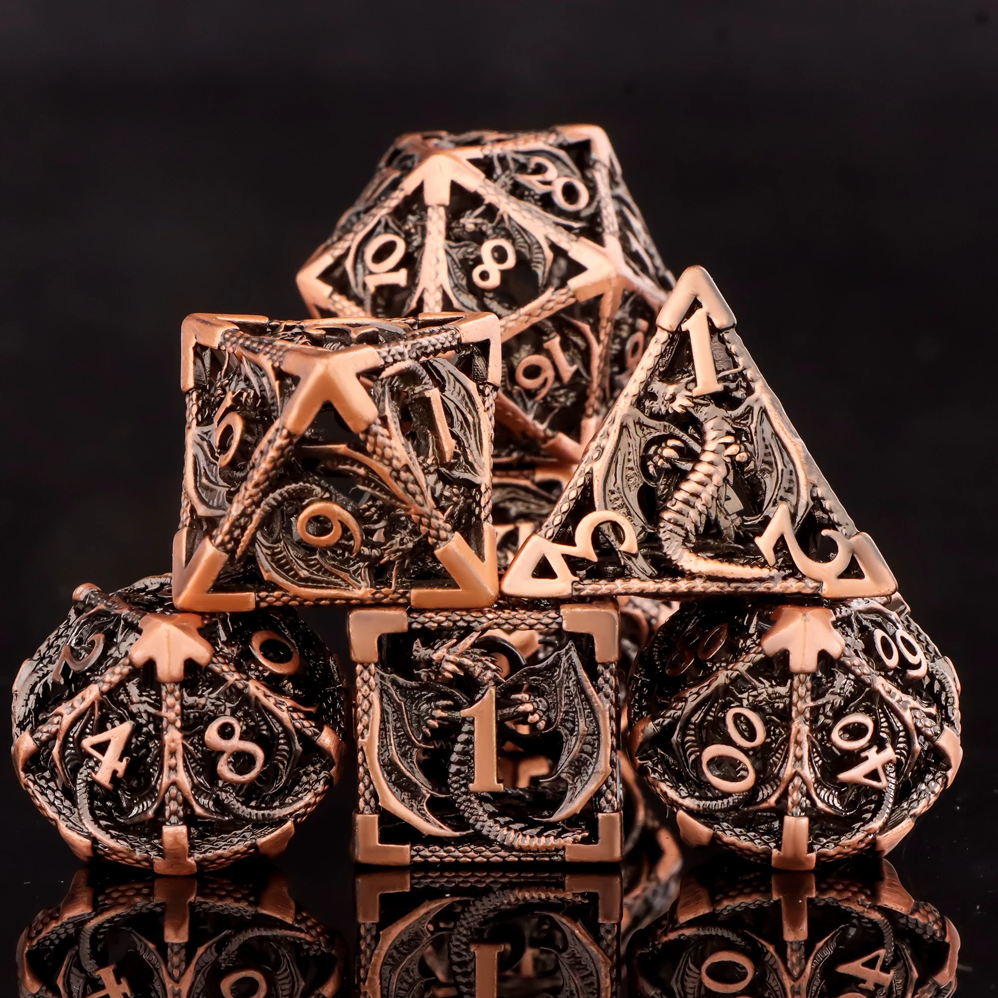 DND Hollow Metal Dice Set 7Pcs Flying Dragon Carved Polyhedral Dice for D&D RPG Tabletop Game Collection Gift Multiple Colors