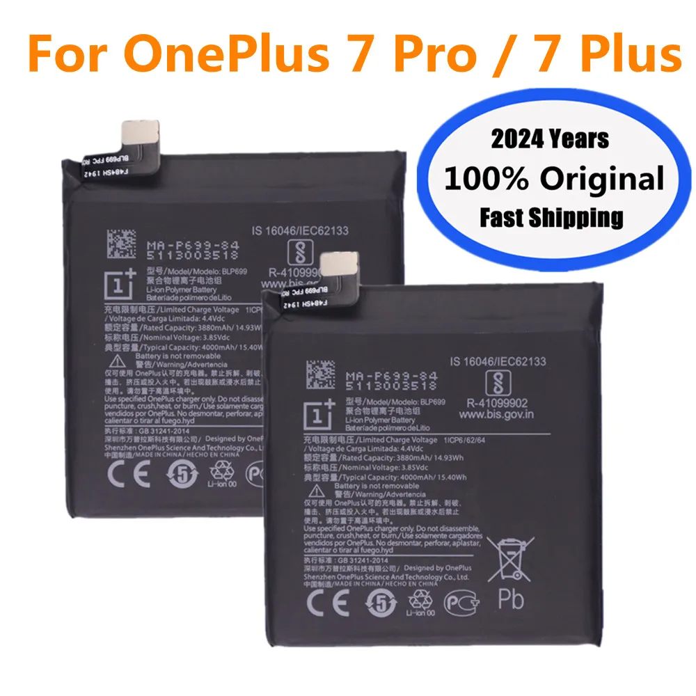 2024 Years 4000mAh Original OnePlus 7Pro 7Plus Battery BLP699 For 1+ OnePlus 7 Pro / 7 Plus Mobile Phone Battery Bateria