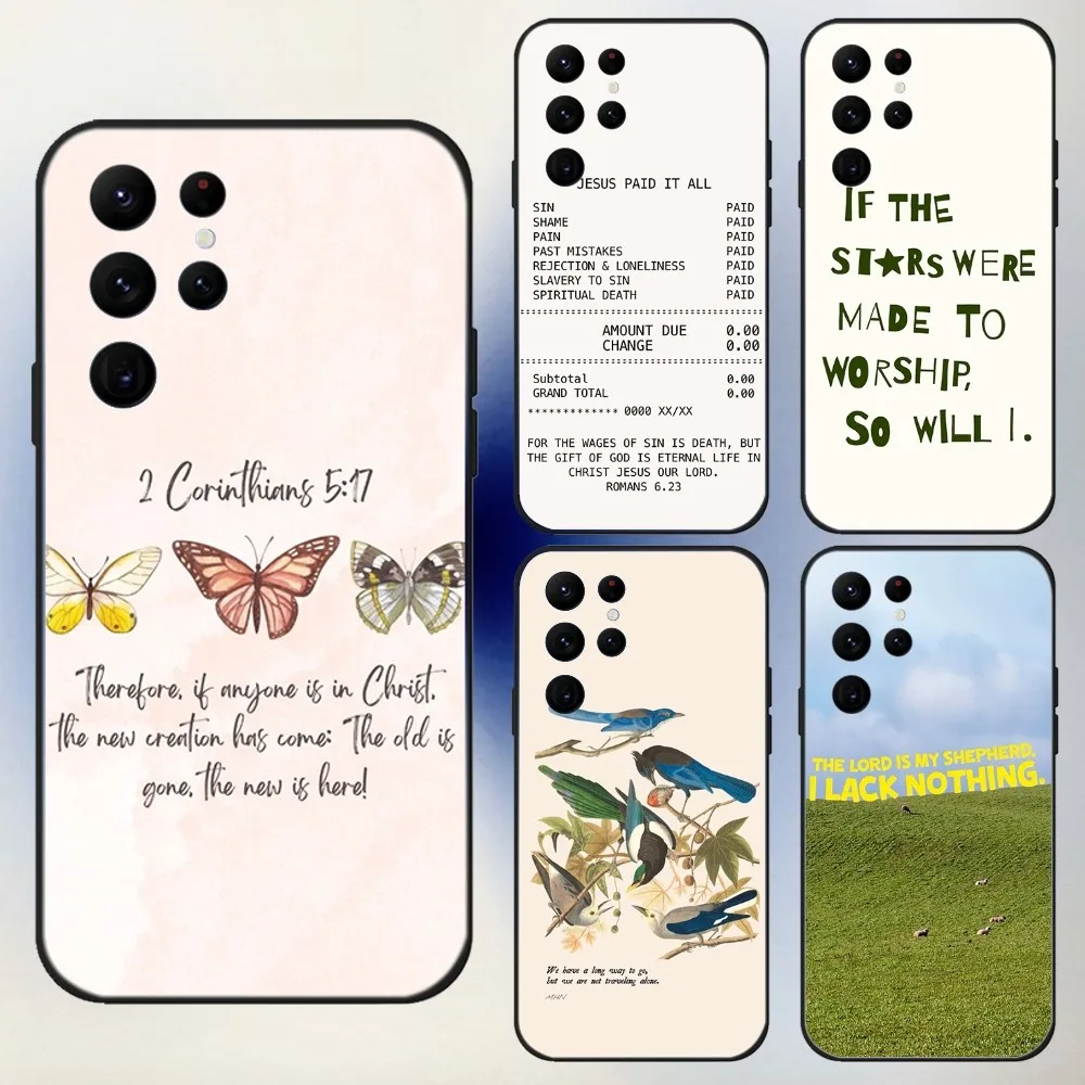 Bible Jesus Christian Verse Phone Case For Samsung S24,23,22,30,21,10,9,Ultra,Plus,Lite,FE,5G Black Soft Case