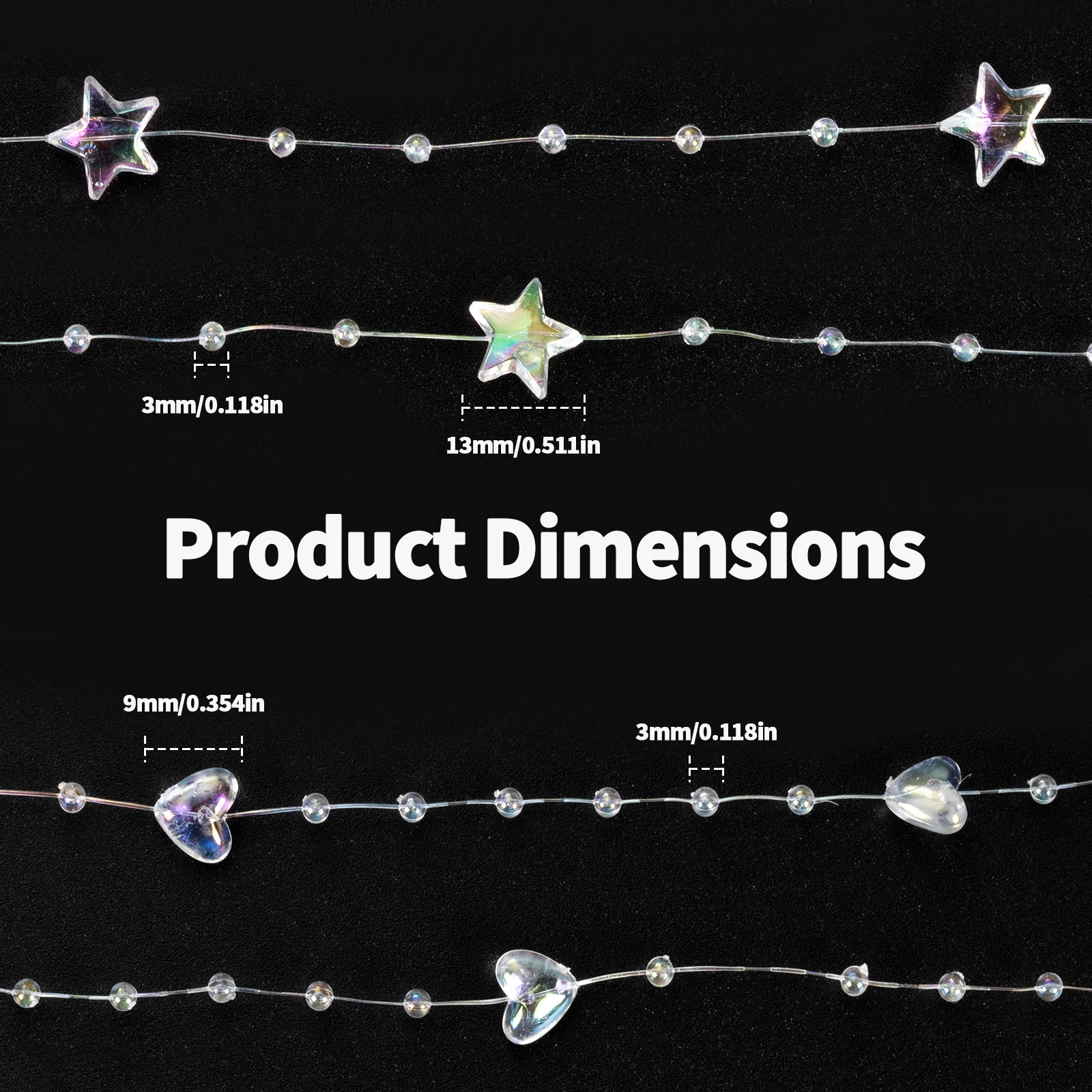 5 متر/16.4 قدم خيط صنارة الصيد سلسلة سلكية مع حبات القلب والنجمة ، إكسسوارات مجوهرات ذاتية الصنع لحفلات الزفاف ، شعر الزفاف ، قلادة #2