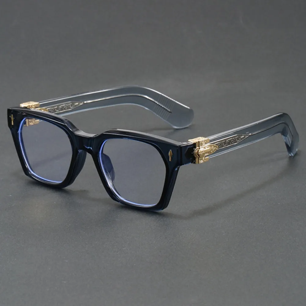 Retro Square Anti Blue Light Eyeglasses with Gold Carved Tortoiseshell Temple Clear Frame Fashion Computer Glasses for Men Women