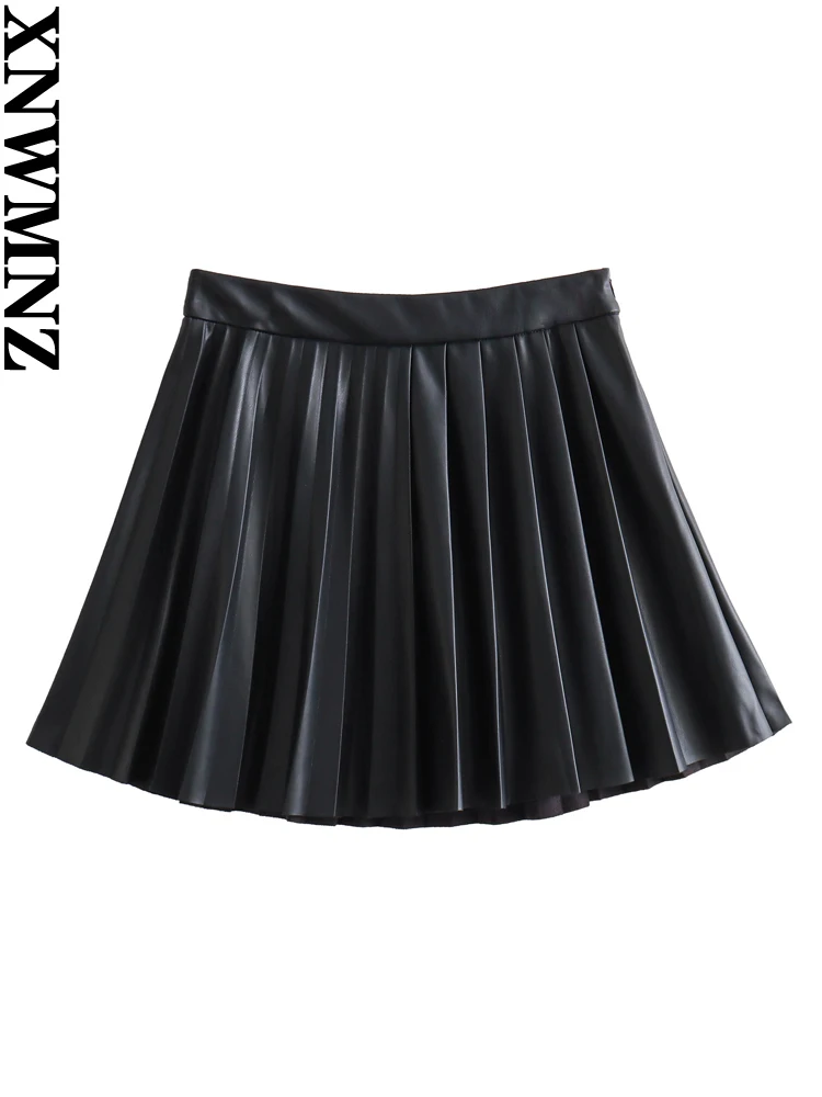 XNWMNZ Women's Fashion 2023 Autumn/Winter Faux Leather PU Mini Skirt Women Vintage High Waist Box Pleats Versatile Female Skirt