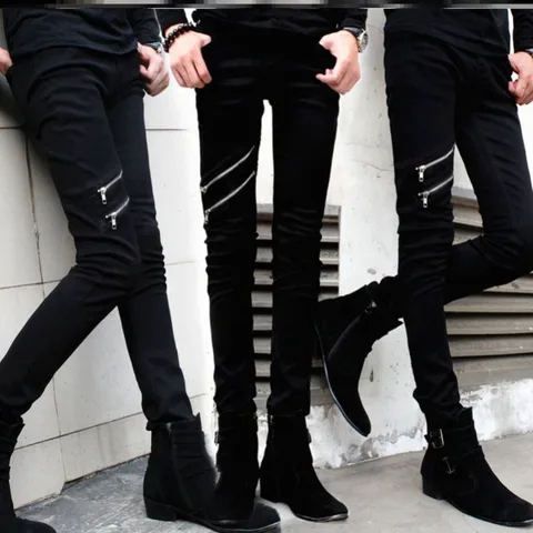 Casual Zipper Designer Men's Jeans Denim Pants 2024 Spring and Autumn Korean New Trendy Black Slim Elastic Pencil Trousers Male