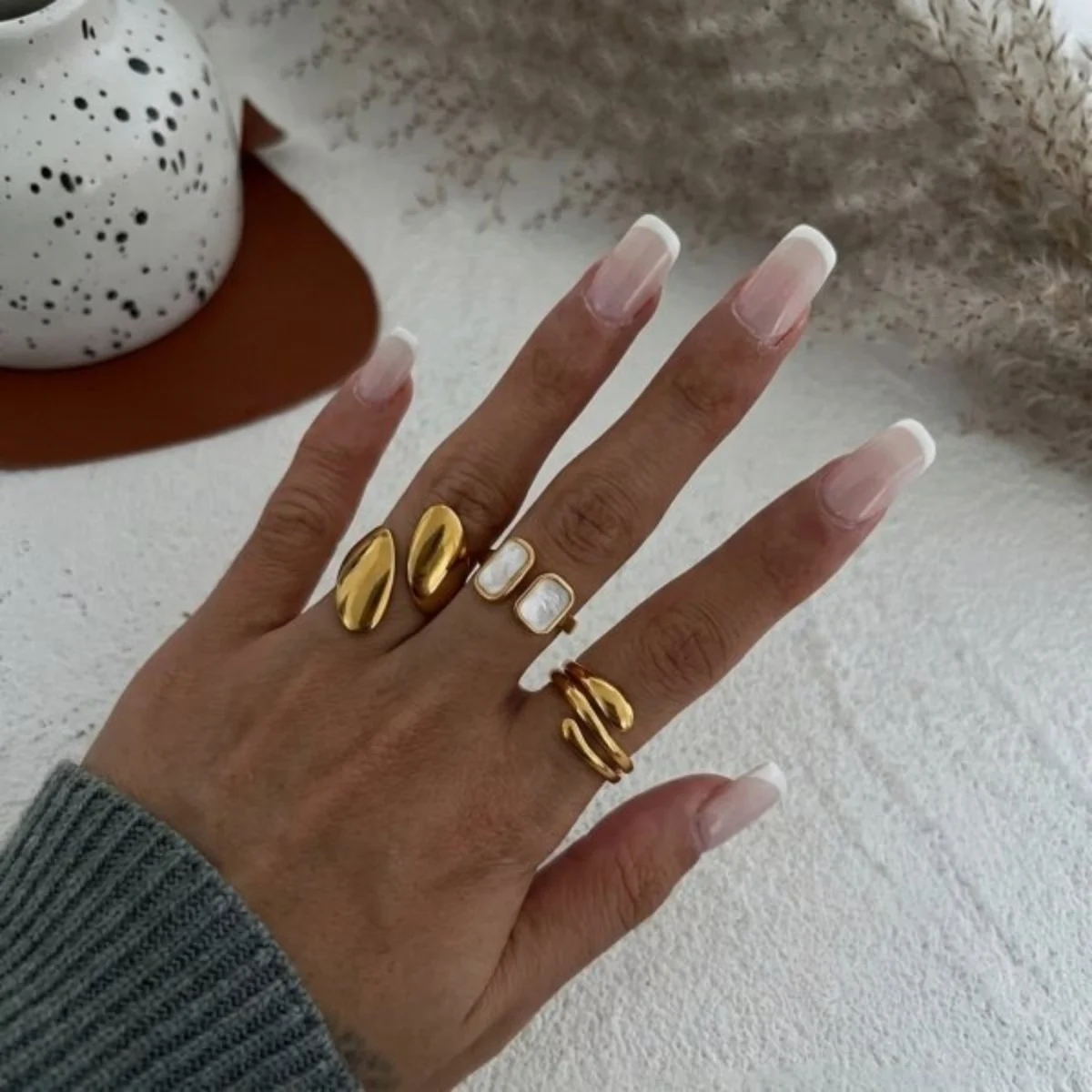 3/4 Stück/Set Minimalistische, gewellte Ringe aus Edelstahl mit weißem Emaille für Damen und Herren, Lava-Wassertropfen-Twist-Herz-Fingerringe, Schmuck – Detail 10