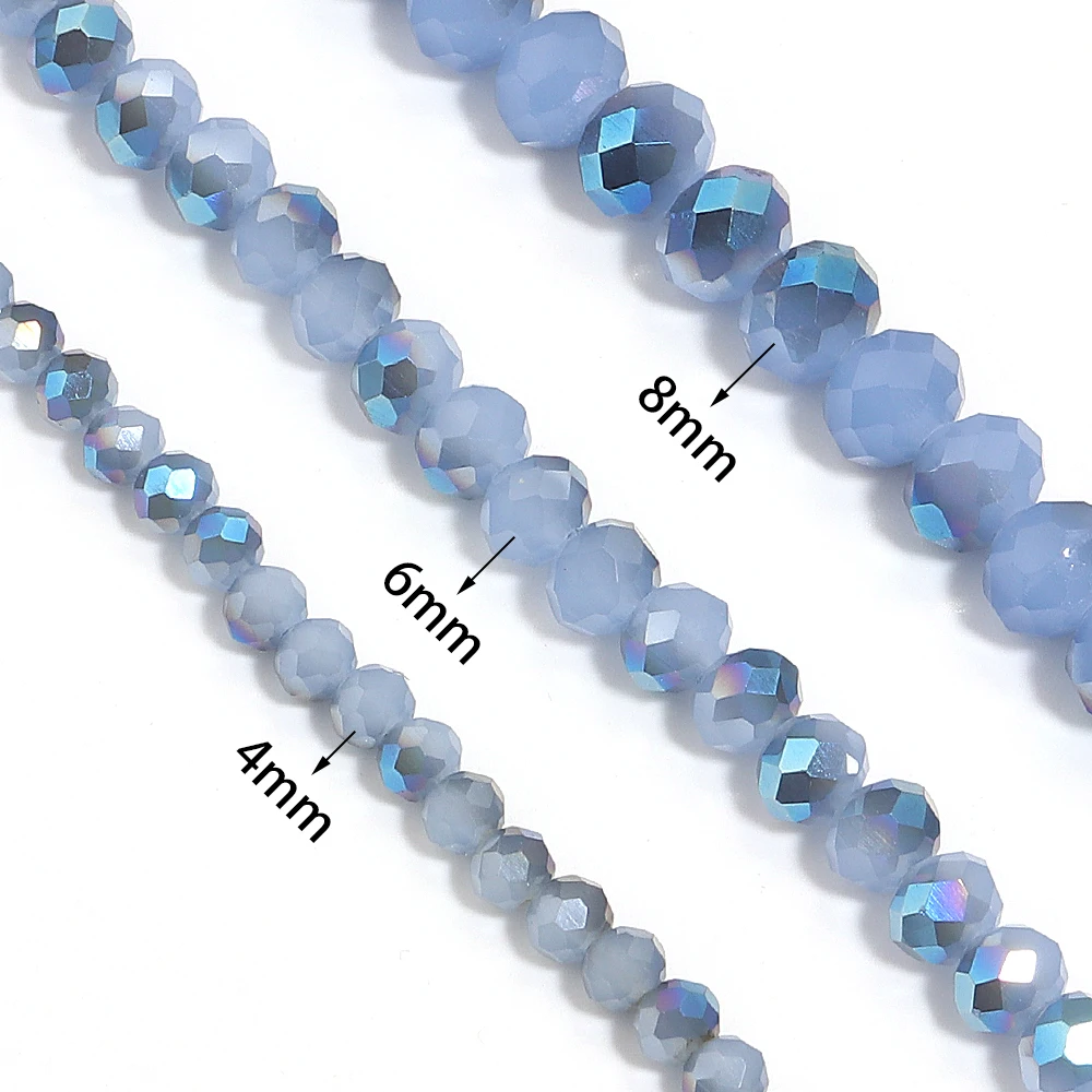 4/6/8mm Faceted Jade Semi Transparent Blue Crystal Glass Beads Flat Round Loose Beads For Jewelry Making Diy Bracelet Earring