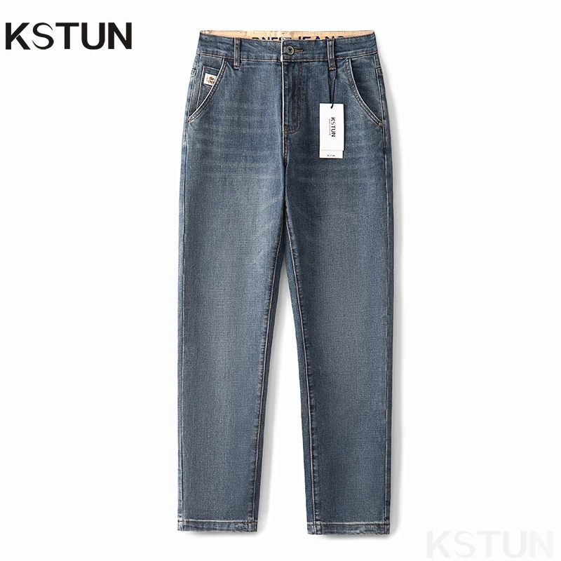 

KSTUN Men's Jeans Brand Stretch Slim Straight Retro Blue Men Denim Pants Casual Streetwear Men's Clothing Trousers Spring Autumn