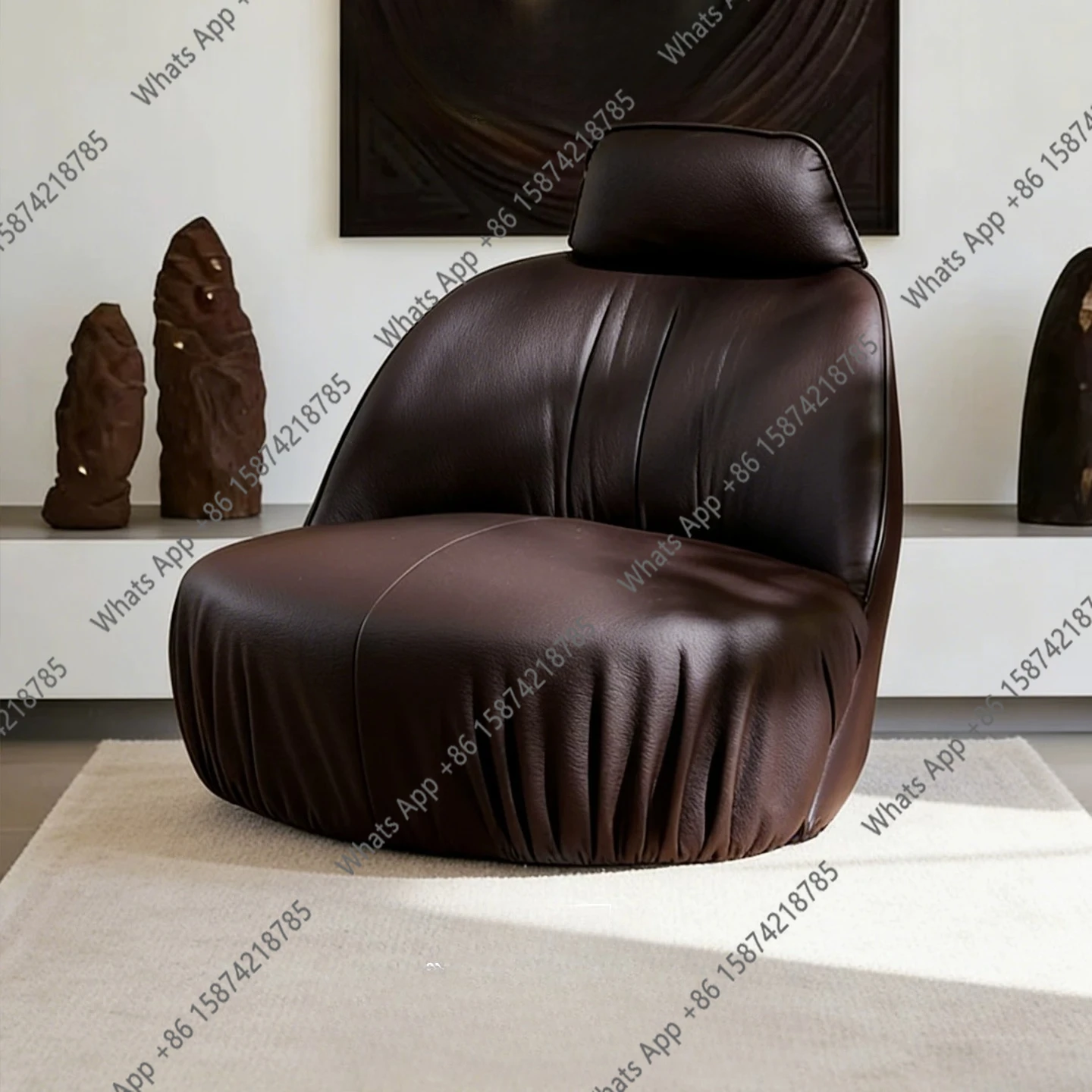 

Italian minimalist single sofa chair simple modern living room balcony bedroom designer high-end leather art rotating chair