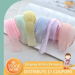 DIY Jewelry Accessories Self-Made Bowknot Hairpin Hair Rope Material 25MM Edge Spring Color Gauze Tape Handmade Wholesale