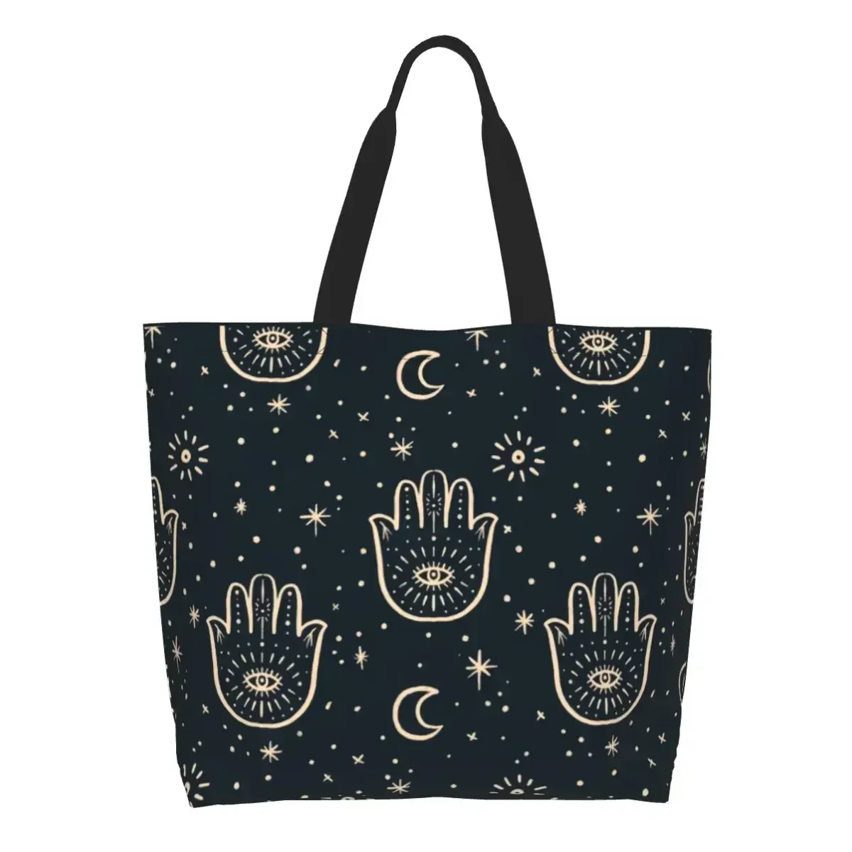 Fashion Hamsa Hand Shopping Tote Bags Recycling Amulet Sun Moon Grocery Canvas Shoulder Shopper Bag