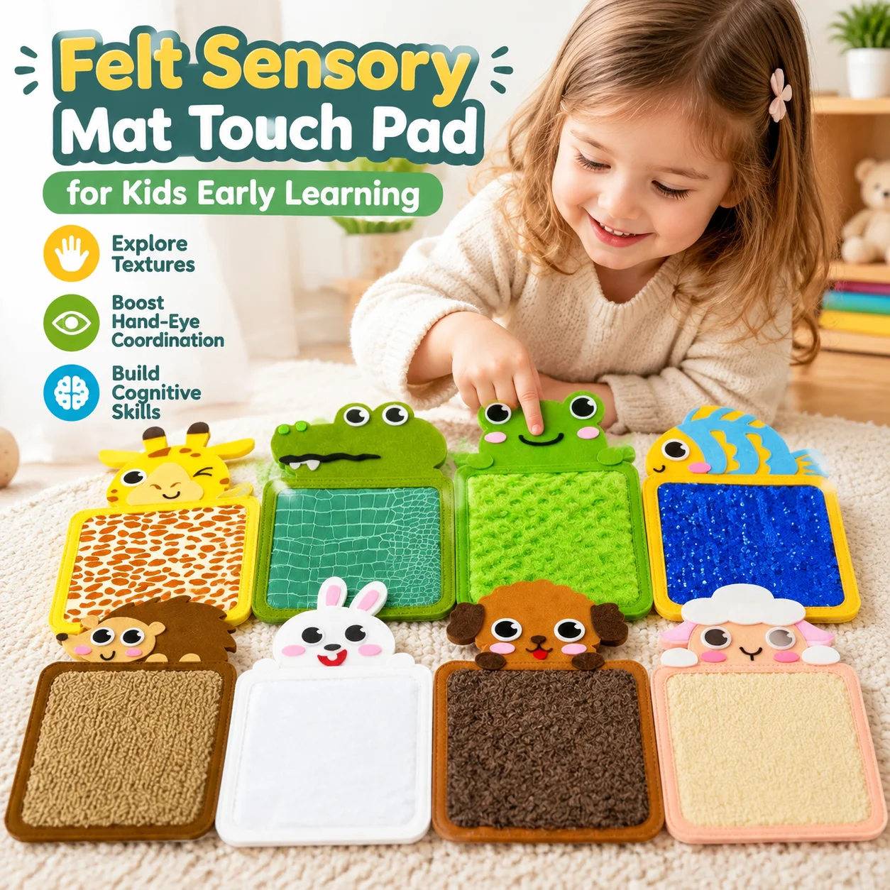 Felt Sensory Mat Touch Pad for Kids Early Learning Animal Texture Hand-Eye Coordination Cognitive Training