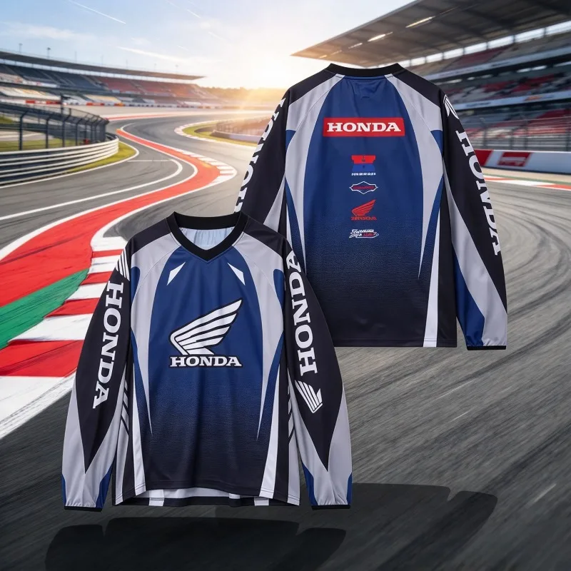 2026 Classic Summer Blue Family Matching Long Sleeved Racing Motocross Oversized Breathable Casual Sports Top for Men And Women