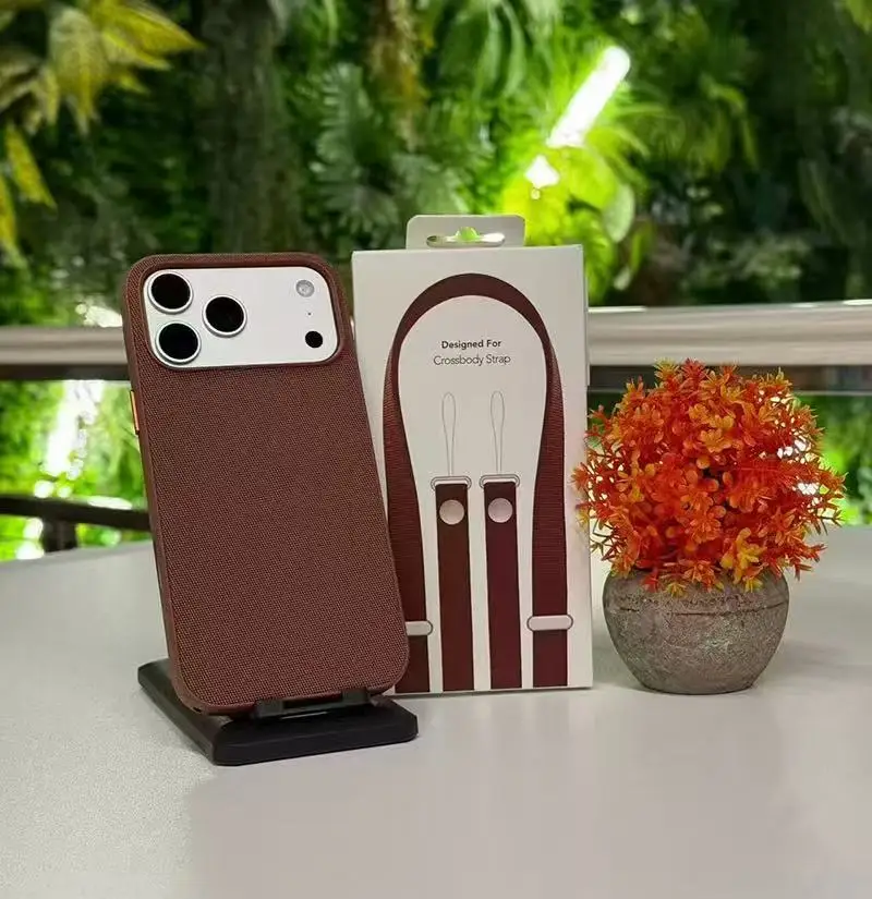 Coque de téléphone à sangle tissée magnétique officielle haut de gamme pour Iphone original 17 Pro Max, lanière à bandoulière et sans Logo