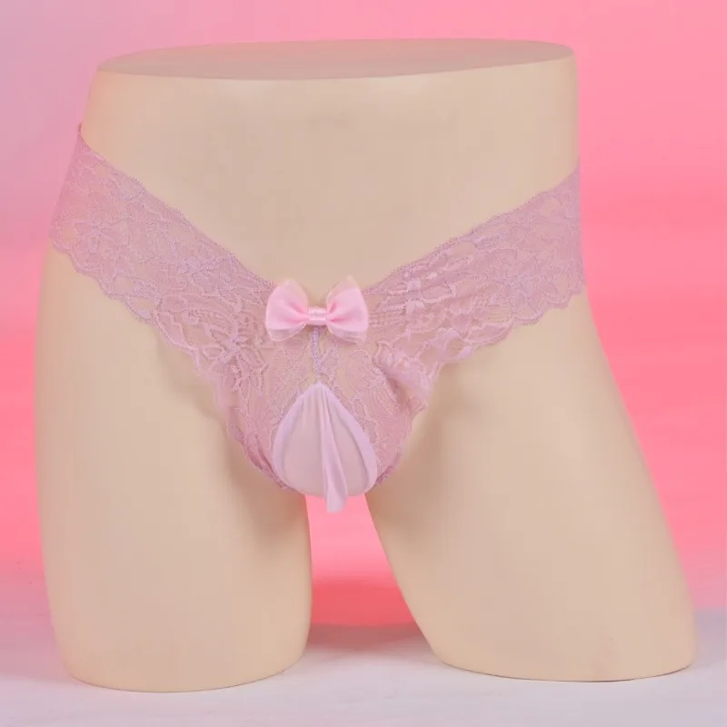 الدانتيل الجاكار سيسي الحقيبة سراويل مثلي الجنس الذكور شير الملابس الداخلية الرجال مثير رصاصة فصل Underpant مفتوحة إغلاق القضيب كم ملخصات