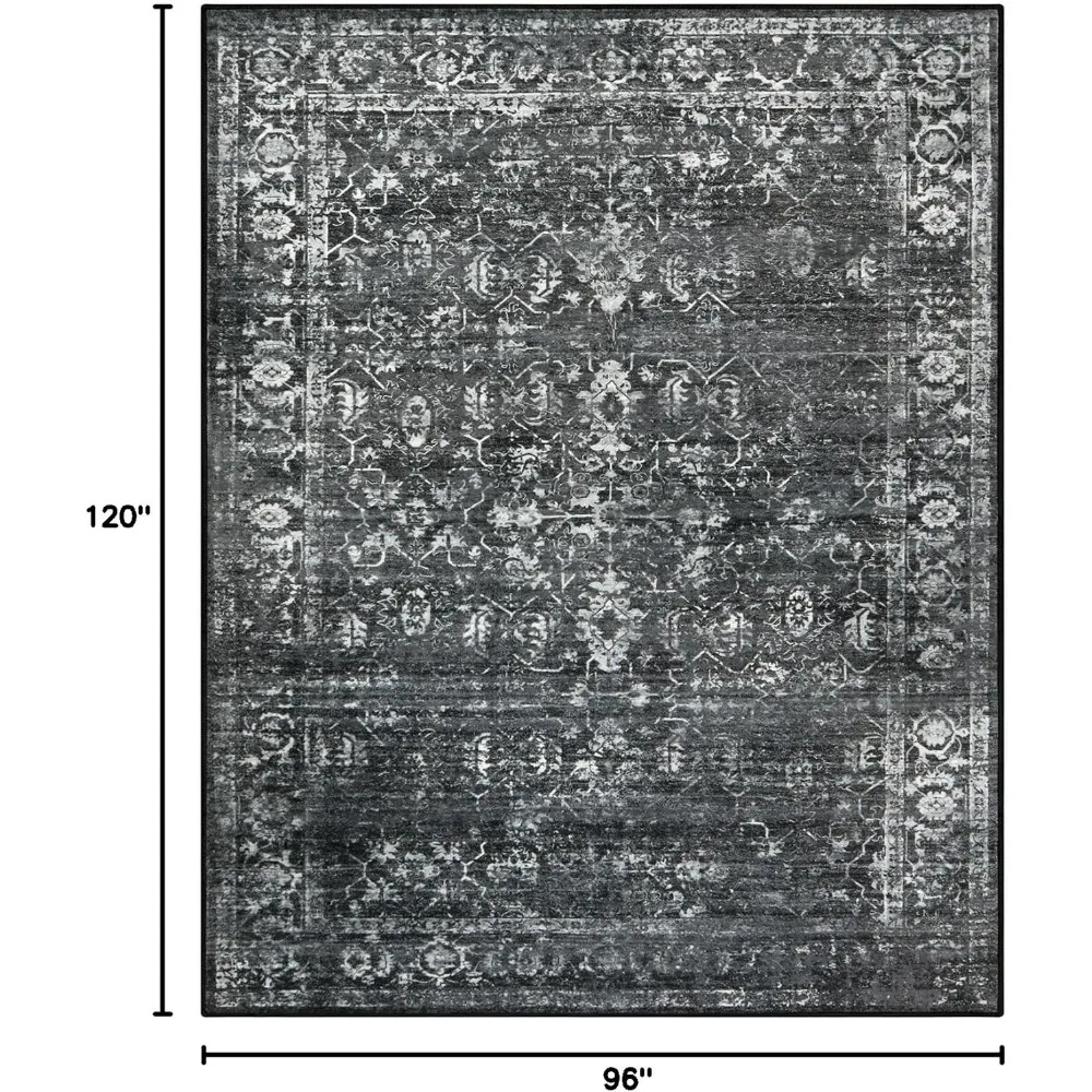 سجاد غرفة المعيشة قابل للغسل مقاس 8 × 10، سجاد منطقة كبيرة سوداء عتيقة، سجاد داخلي ناعم غير قابل للانزلاق