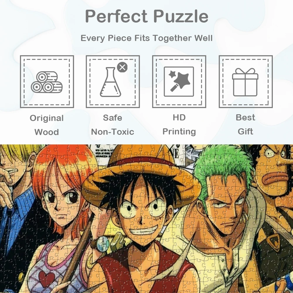 인기 애니메이션 원피스 대형 성인용 직소 퍼즐 밀짚모자 해적단 재미있는 가족 게임 성인용 몽키 D. 루피 로로노아 조로 퍼즐