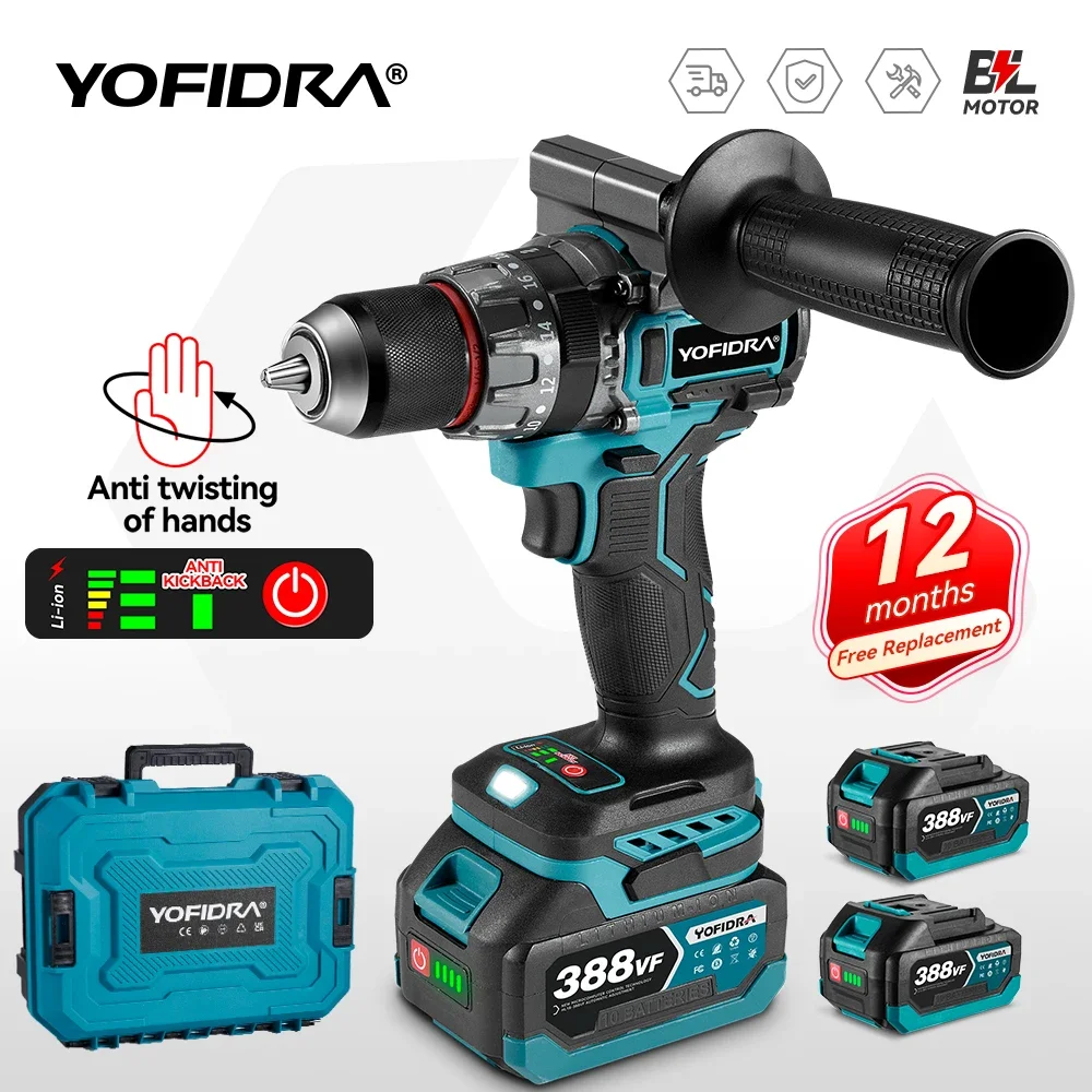 YOFIDRA 700N.m 13mm Brushless Electric Drill Screwdriver 20+3 Torque Cordless Ice Breaking Power Tool For Makita Battery Pin