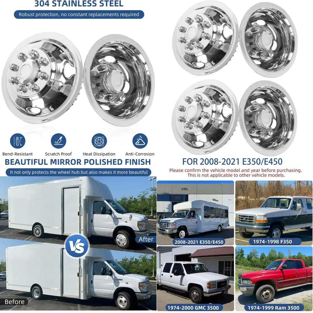 

16 Wheel Simulators,8 Lug Stainless Steel RV Hubcaps,Polished Surface,Snap On Wheel Cover Compatible with1974-2000 GMC 3500, 197