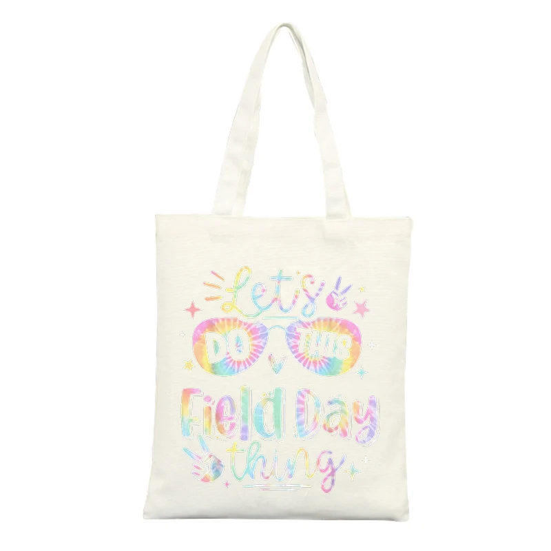 Tie-dye Sunglasses and Letter Print Canvas Tote Bag, Casual Style for Summer Outings and Field Day Events