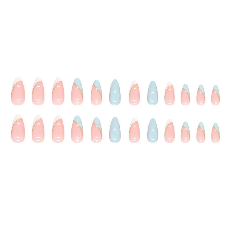 أظافر بالضغط على شكل لوز ، 24 ضغطة طويلة على الأظافر ، أظافر مزيفة حلوة محسنة ، صمغ أظافر واحد وملف أظافر واحد