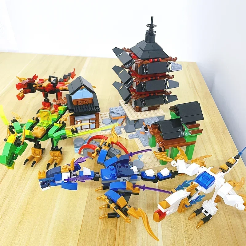 800 PCS Moc Temple of Airjitzu and Four Elemental Dragon Model Building Blocks Toys