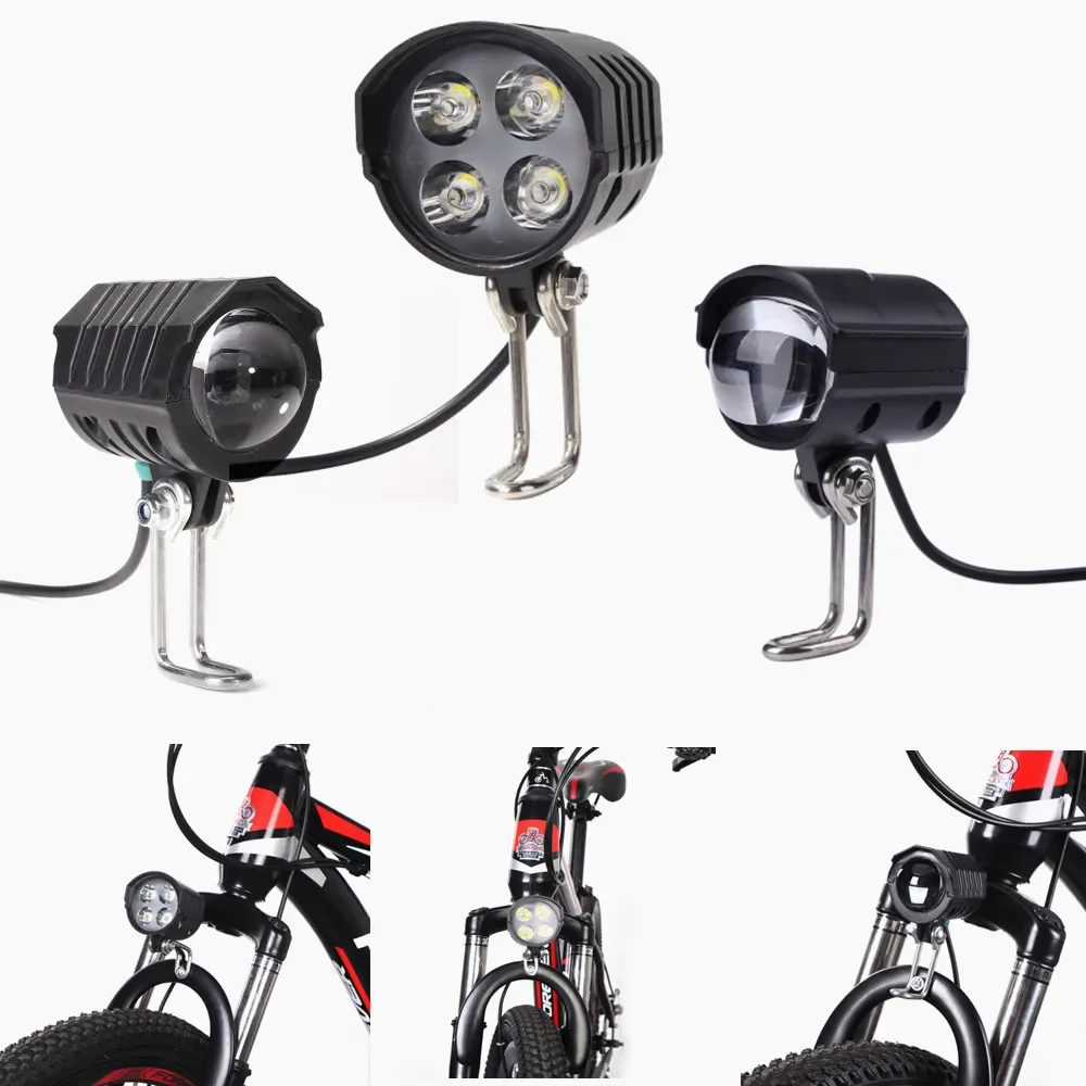 Electric Bicycle 4 LED Headlight with Bell 12W Waterproof Horn E-Scooter Waterproof Cycling Bright Lamp with Loud