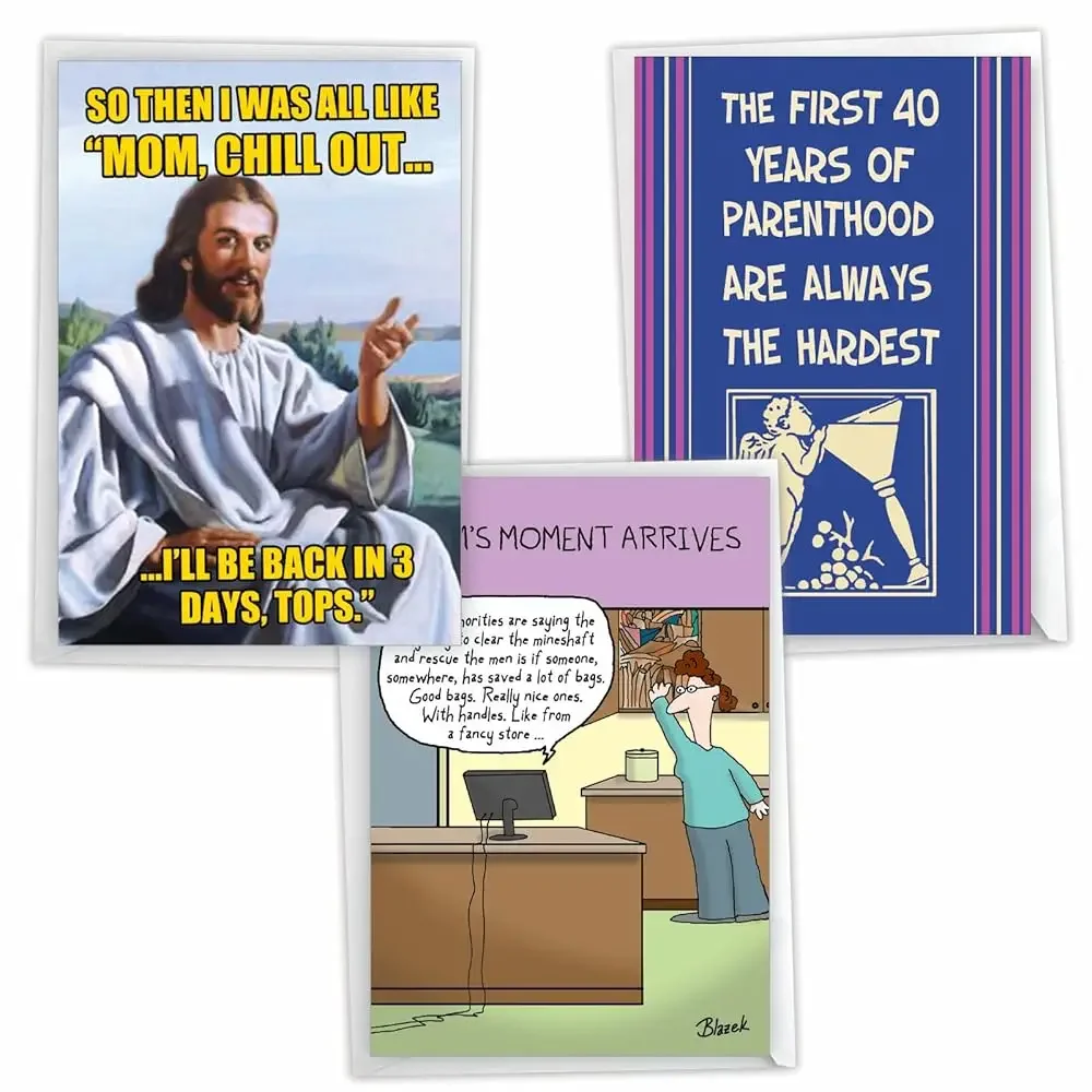 

Набор из 3 забавных поздравительных открыток ко Дню матери с конвертами (3 дизайна, по 1 штуке каждого) Mother Moments VC10390MDG-C1x3