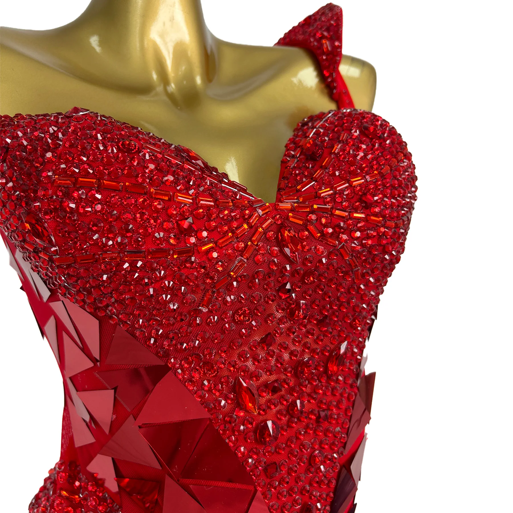 Hongjingpian великолепное красное вечернее платье со сверкающими бриллиантами и геометрическим зеркалом, платье для круизной вечеринки на Рождество, Хэллоуин, день рождения