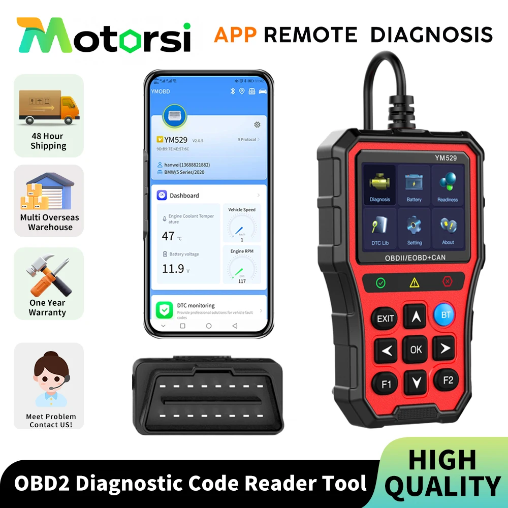 Motorsi قارئ رمز خطأ رمز الماسح الضوئي YM519 أداة تشخيص السيارة obd2 قارئ الرمز تحقق نظام المحرك جهاز اختبار بطارية للألمانية