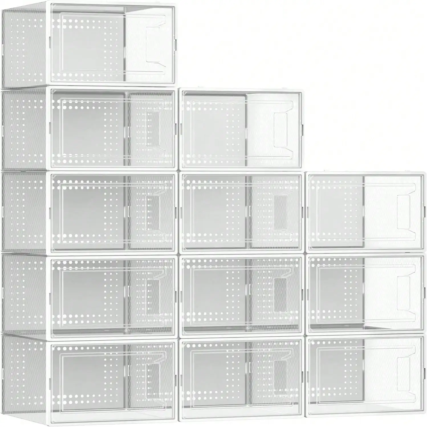 Paquete de 12 cajas de zapatos apilables transparentes: plástico, negro, para armario/entrada/bajo de cama, también para almacenamiento de juguetes