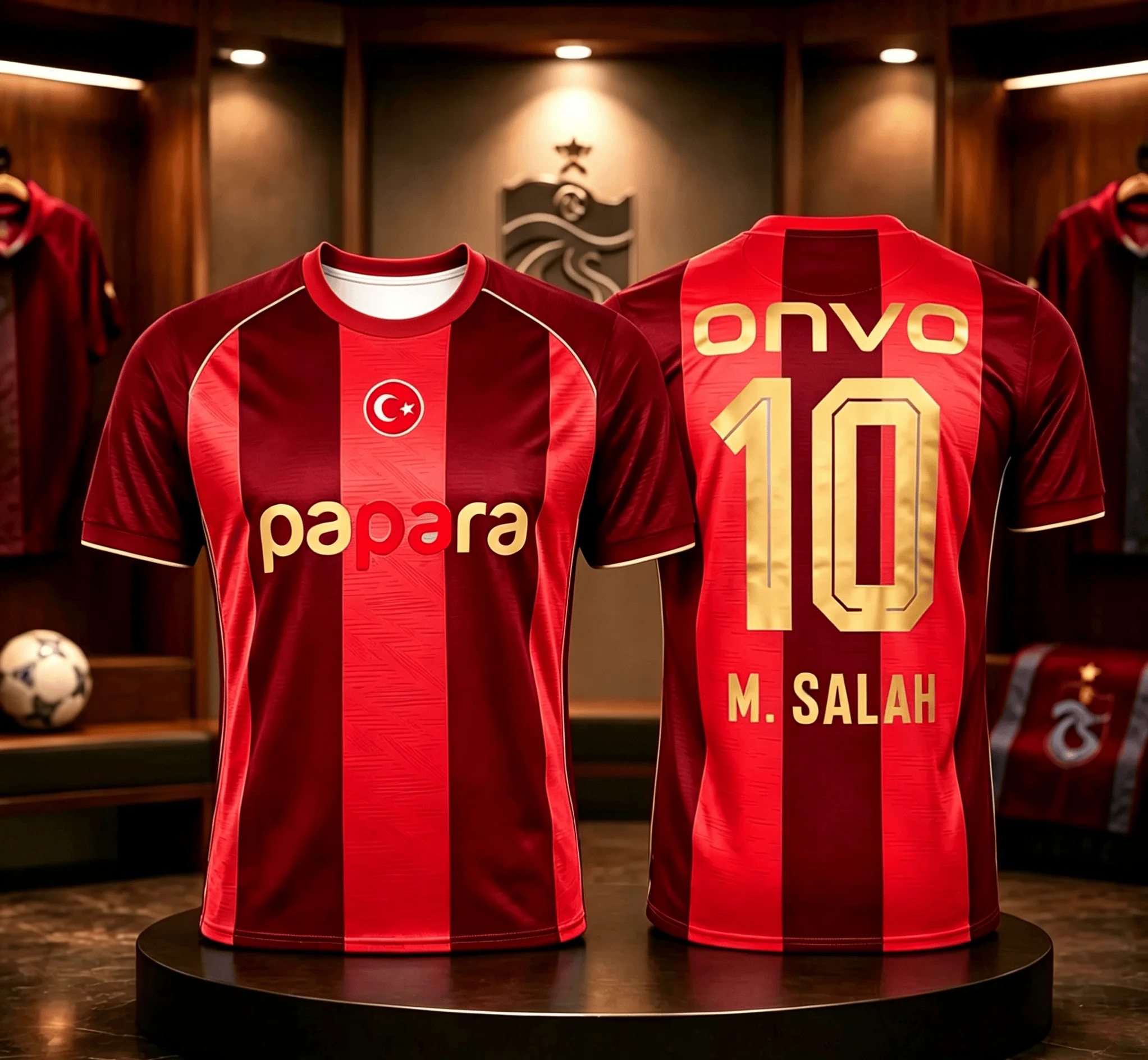 Burgundy Light Blue Vertical Striped M.SALAH Number 10 Soccer Jersey