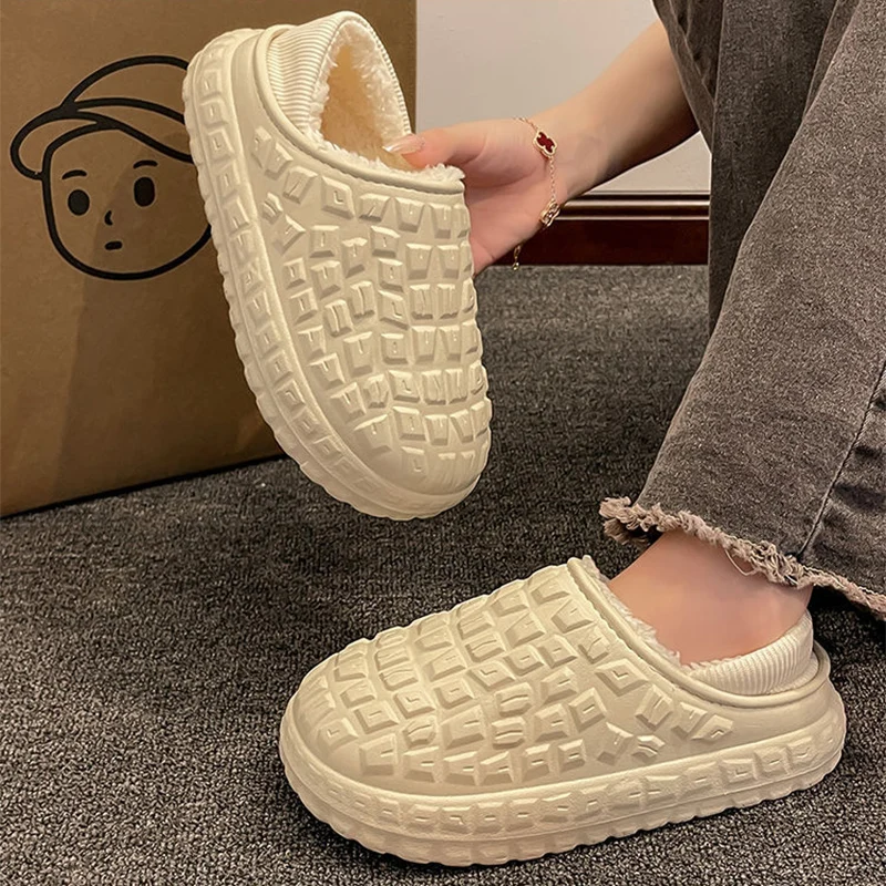 2024 New Men Women Winter Cotton Slippers Leisure Waterproof Non-Slip Warm Cotton Shoes Women Home Thickened Plush Slippers