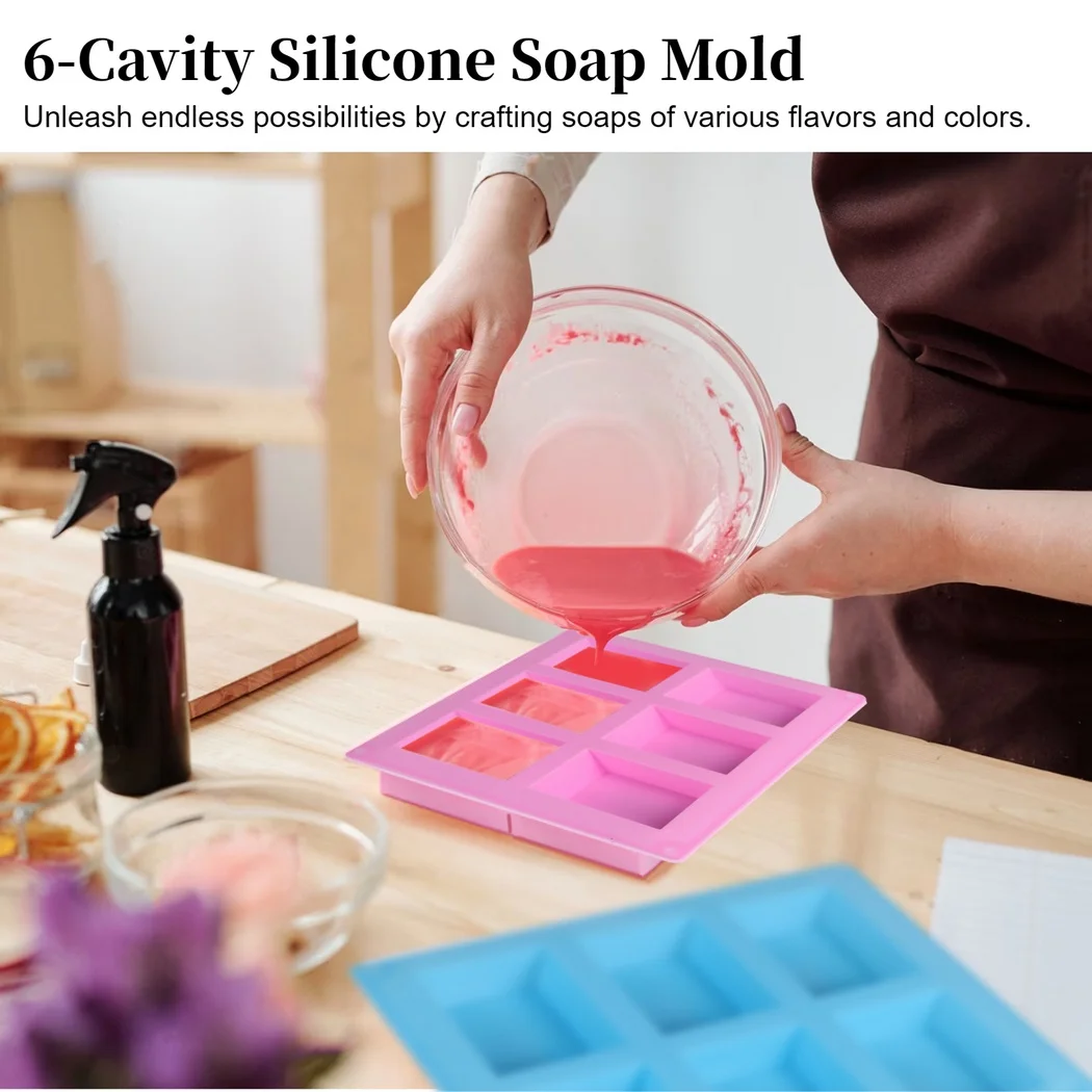 3Pcs Silicon Soap Molds 6-Cavity Rectangle Soap Mold Homemade Craft Soap Mold DIY Soap Maker Ice Cube Tray Silicone Baking Mold