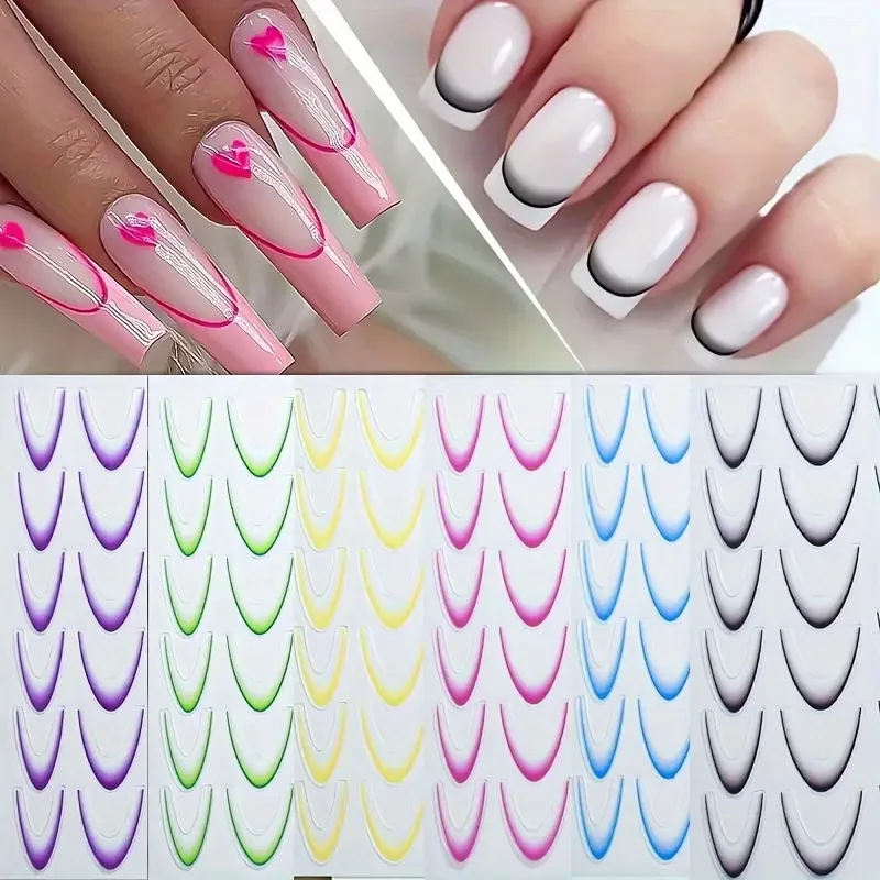 1pc francês gradiente adesivos de unhas 3d linhas de sorriso & crescente design adesivo auto-adesivo decalques de vinil para fácil manicure para menina