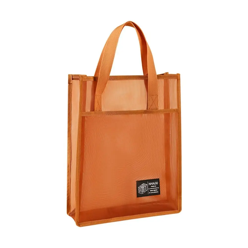 Lightweight Mesh Handbags Solid Color Large Capacity Canvas Tote Bags School Supplies Reusable Student Book Shoulder Bag Student