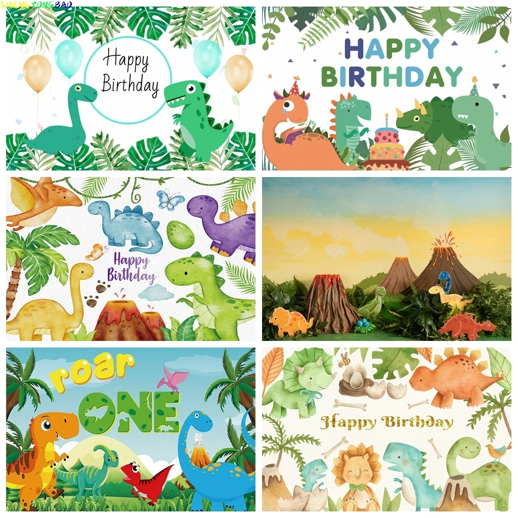 

Cartoon Dinosaur Children Birthday Party Photo Backdrop Baby Portrait Customize Poster Baby Shower Photography Background Banner