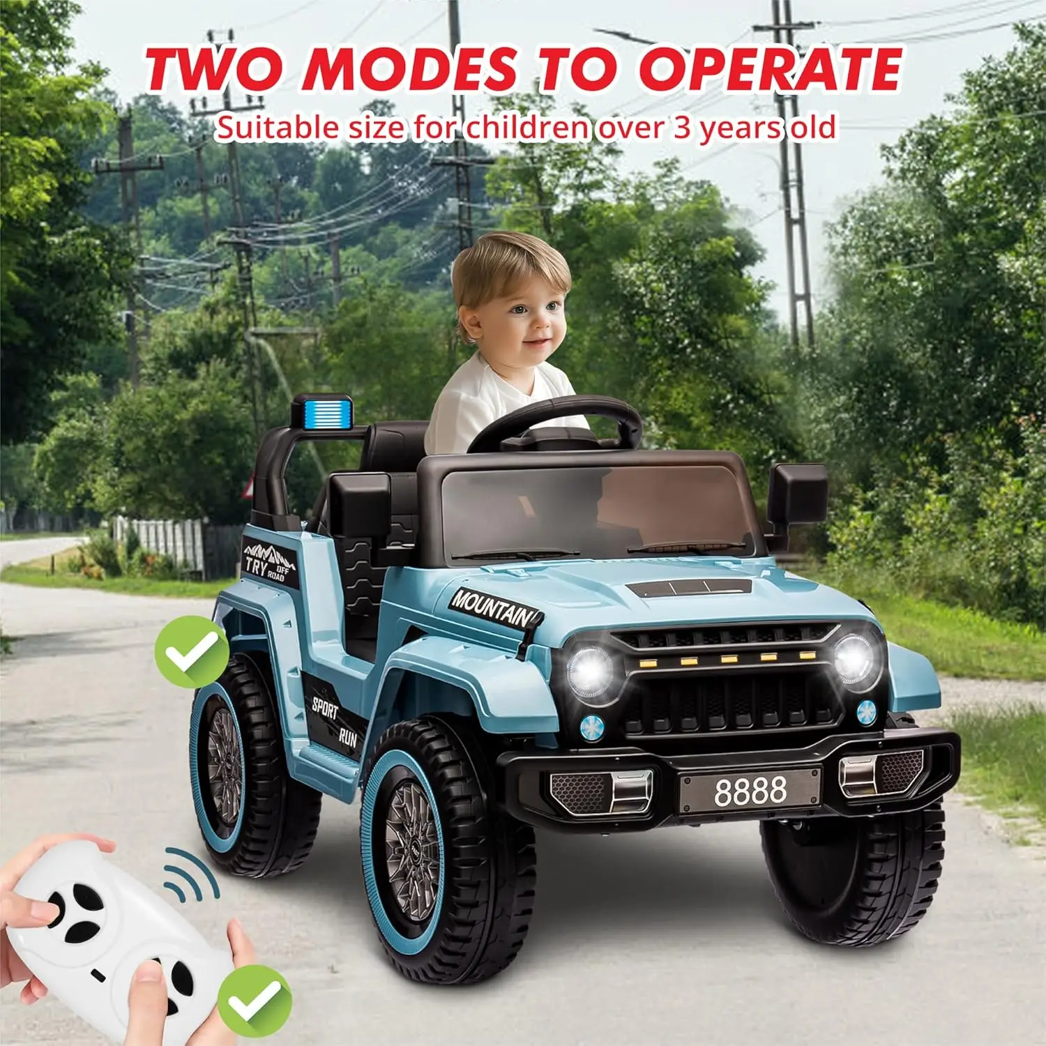 Kids Ride On Truck Car, 12V Battery Powered Electric Vehicles for Kids with Remote Control, 3 Speeds, Led Lights, Music, Ride On