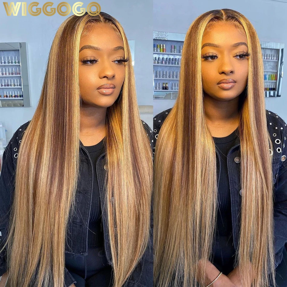 Wiggogo Highlight 13X6 Lace Front Wig Straight Lace Front Wigs Human Hair 13X4 Lace Frontal Wig Ombre Highlight Wig Hd Lace Wigs