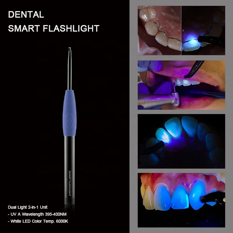 Wireless Smart Flashlight Dual UV and Daylight LED Identify Tooth Tissue Bacterial Lamp for Dentisit Examination Tool